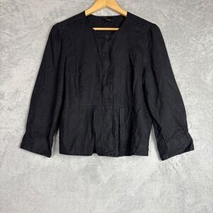 Grace Elements Black 100% Linen Collarless Peplum Jacket Womens Size 10‎